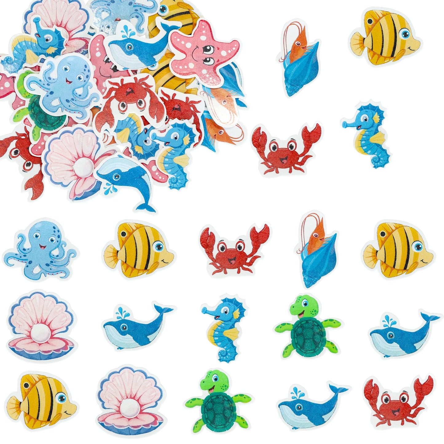 Gyufise 56Pcs Edible Ocean Animal Cupcake Toppers Sea Ocean Theme Birthday Cake Decorations Turtles Octopus Seahorse Cupcake Pic