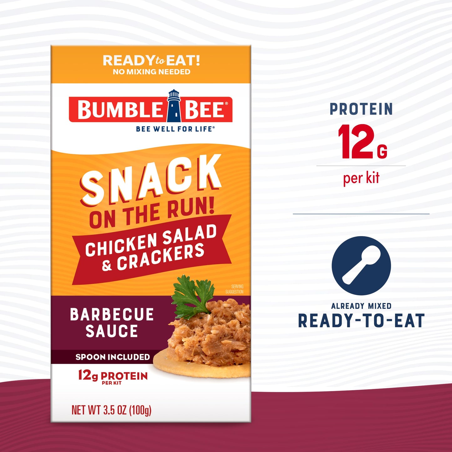 Bumble Bee Snack on the Run BBQ Chicken Salad with Crackers Kit, 3.5 oz (Pack of 12) - Ready to Eat, Spoon Included - Shelf Stab