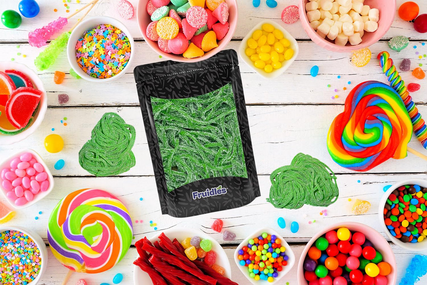 Fruidles Licorice Laces, Long Shoestring Candy Straws, Soft Chewy, Gelatin-Free, Party Favor (Sour Green Apple Laces, 1 Pound)