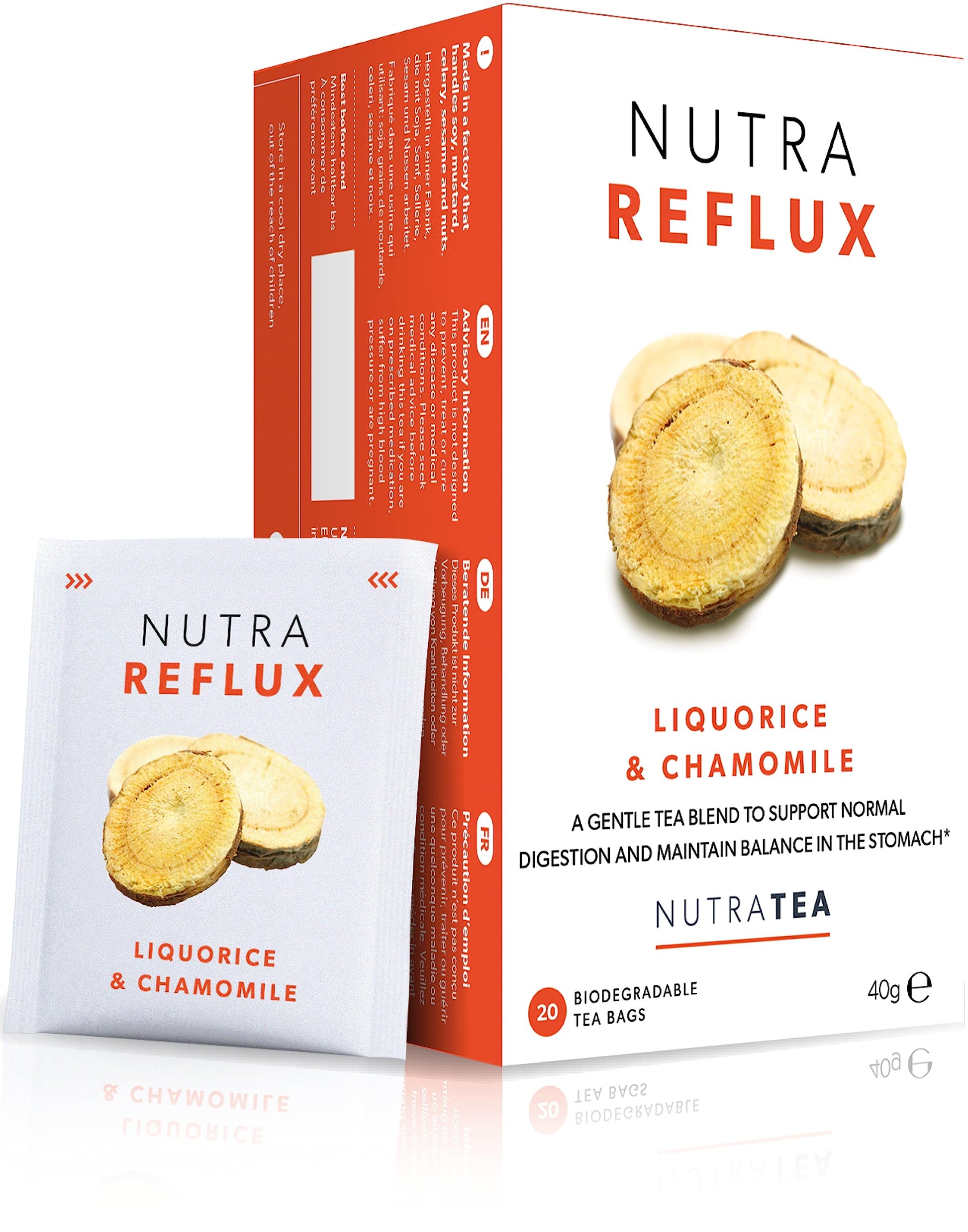 Nutra Tea Acid Reflux Tea - Herbal Tea with Fennel & Licorice - 40 Enveloped Tea Bags - 20 Count (Pack of 2)