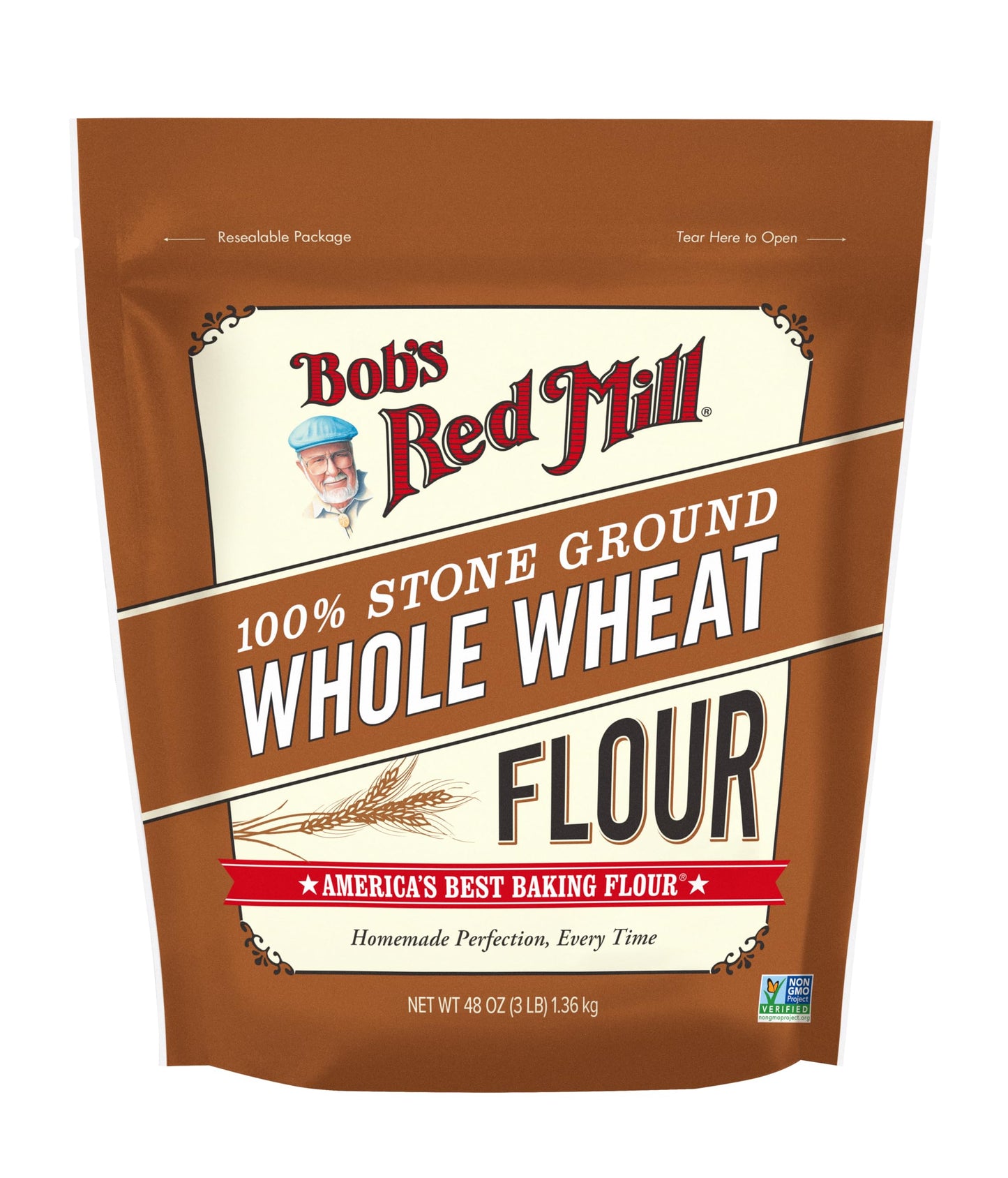 Bobs Red Mill Whole Wheat Flour  3 Pound (Pack of 4) - Whole Grain  Non-GMO  Vegan