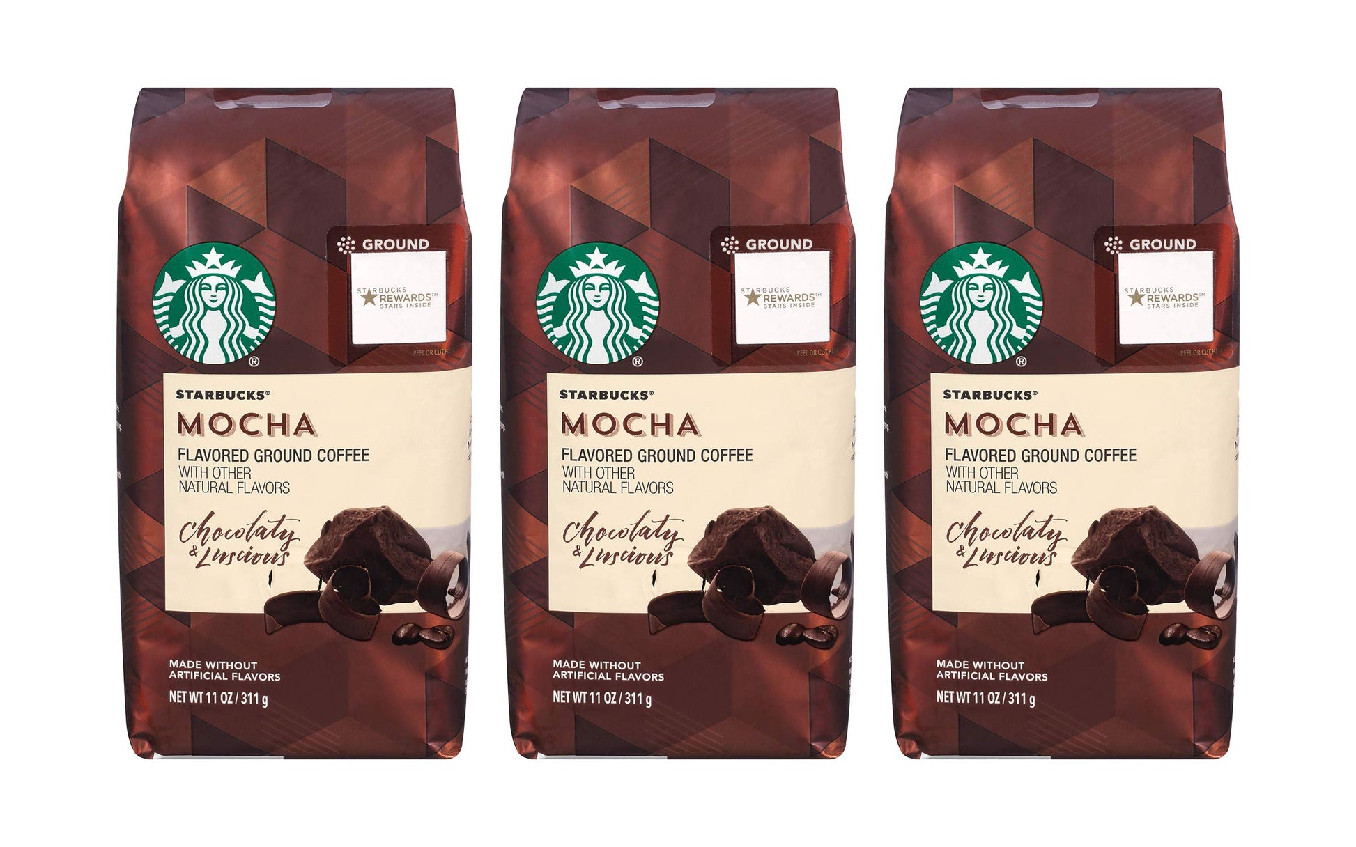 Starbucks Flavored Ground Coffee, Mocha, 11 Ounce, Pack of 3, Model 011022938