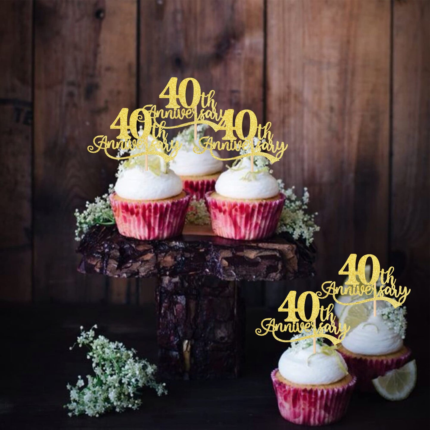 Rssta i Cupcake Toppers Gold Glitter Cheers to 40 Years, 2.8x4.1 inches, Paper, Model XM090-40, Perfect for 40th Birthday Party Decor