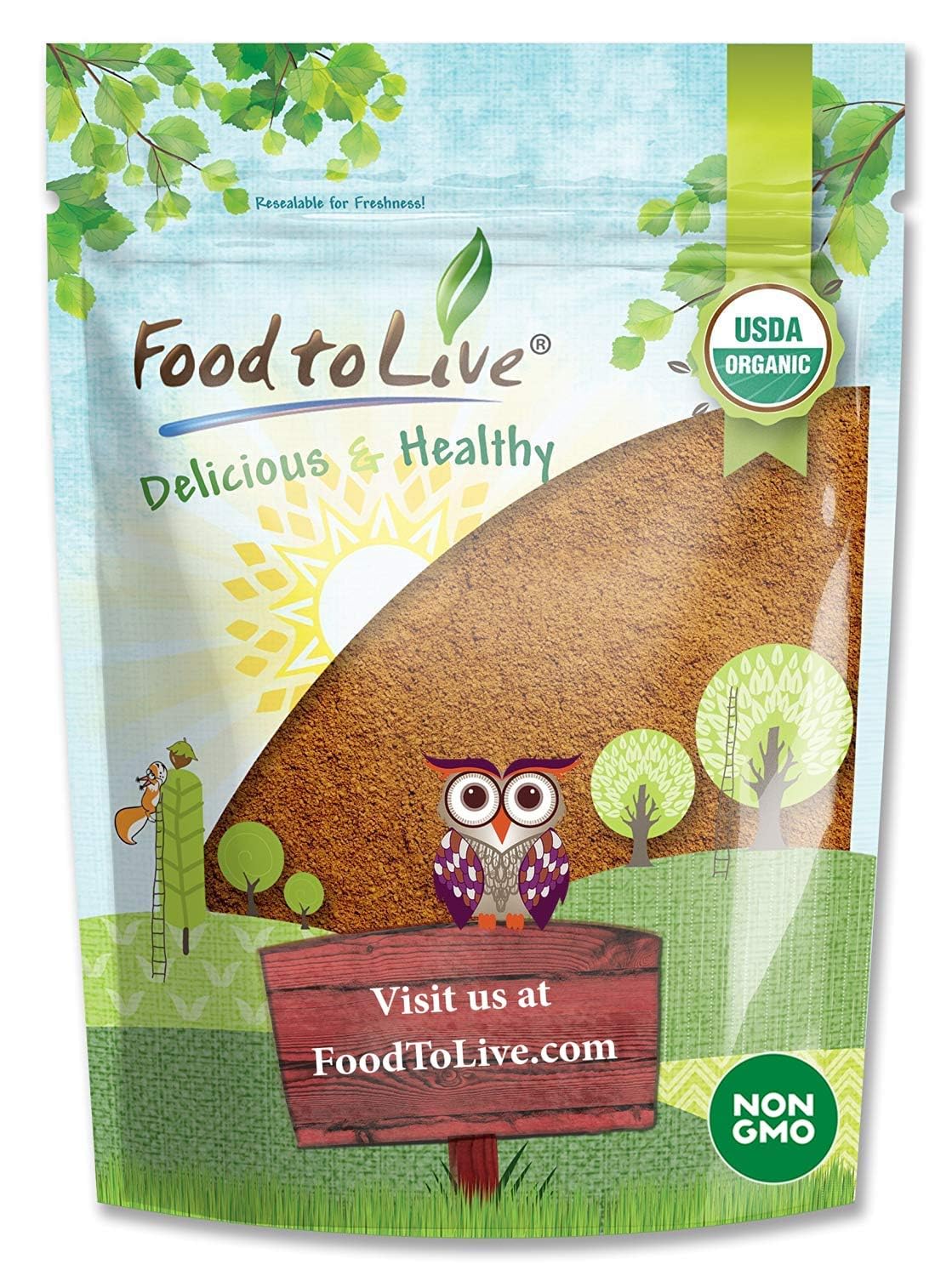 Food to Live Organic Cacao Powder, Non-GMO, Kosher, Unsweetened, 8 Ounces