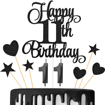 Lecferrarc 11th Birthday Cake Decorations, 11th Birthday Candles Cake Numeral Candles and Glitter Happy 11th Birthday Cake Toppe