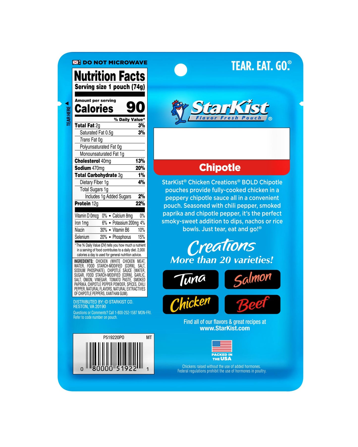 StarKist Chicken Creations Chipotle Pouch, 2.6 oz, Pack of 1, Flavorful Chicken Snack