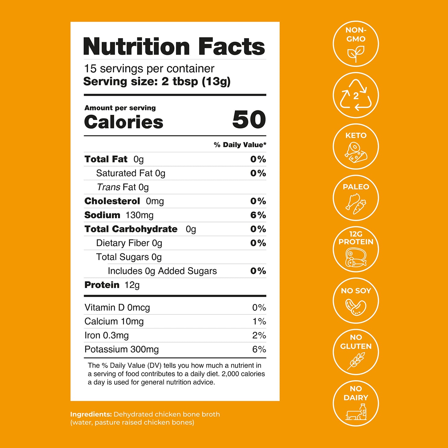 BLUEBIRD PROVISIONS Bone Broth Powder - Natural Chicken Flavor, 7.05 oz Pack - Gut-Healing, Zero Additives, With Natural Electrolytes
