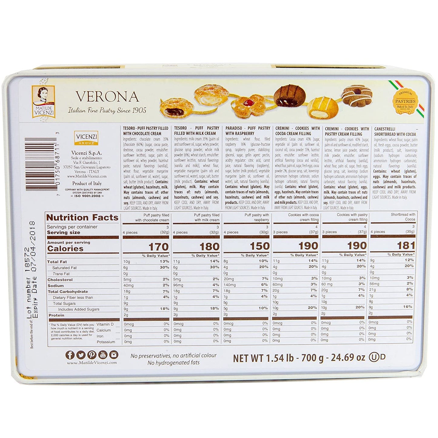 Italian Fine Pastry Cookies Assortment From Verona | 6 Different Filling - Hazelnut Chocolate Milk, Raspberry Cashews Almond, Co