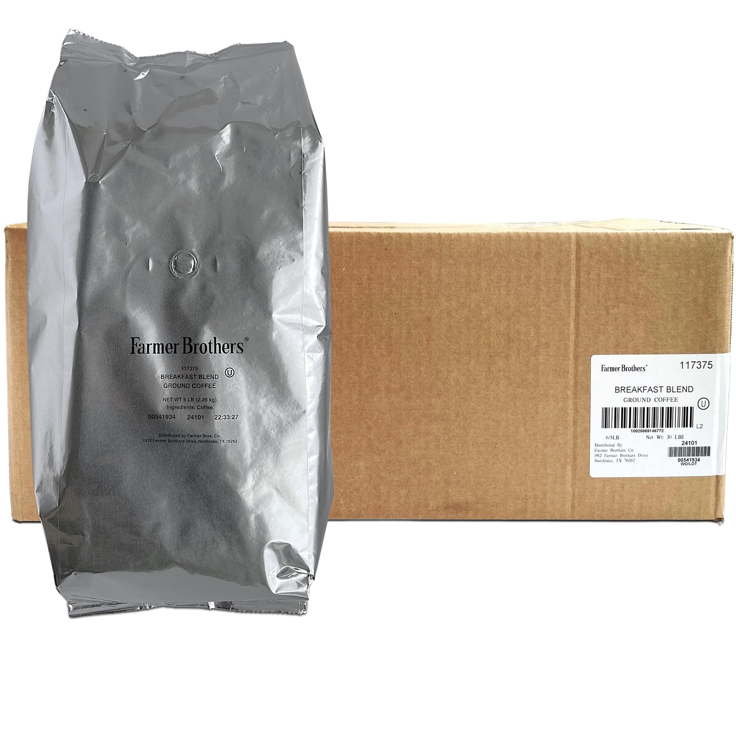 Farmer Brothers Coffee, Ground Coffee, 5LB, Replaces 1271 (Six Bags, Breakfast Blend)