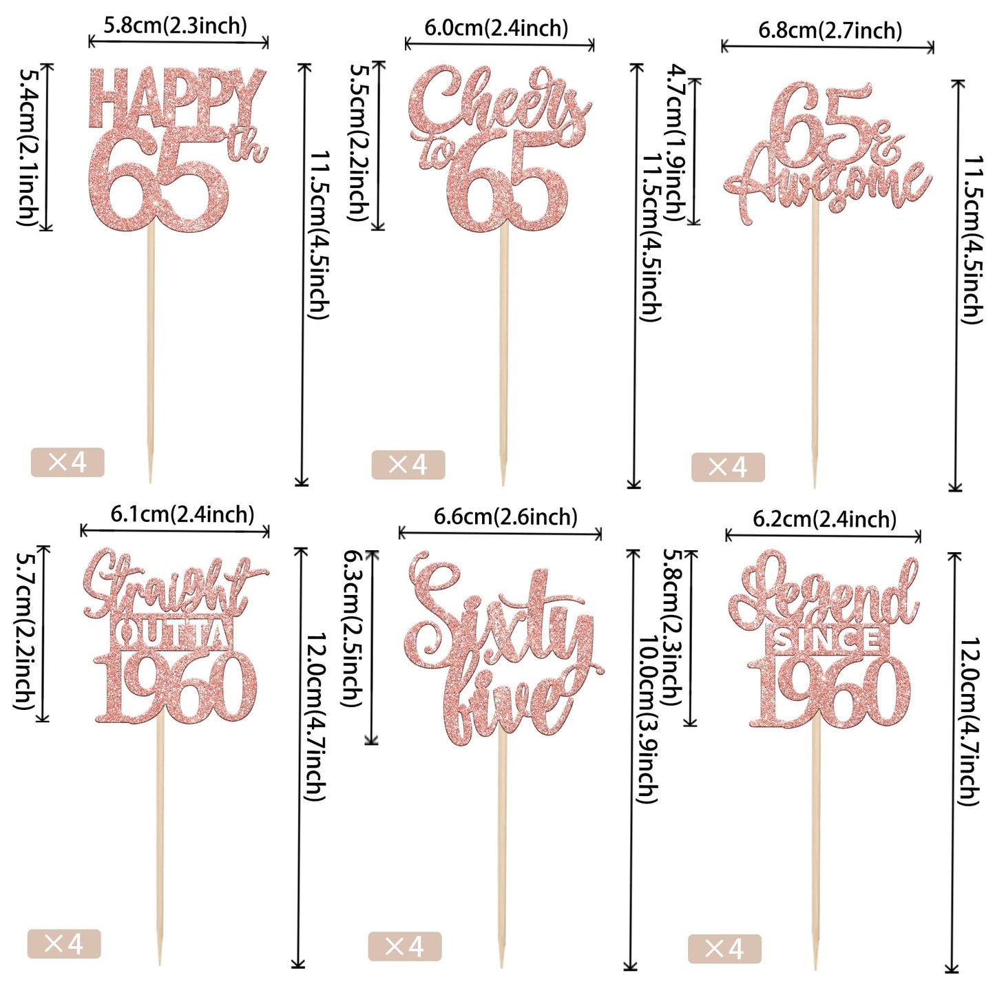 24Pcs Rose Gold Happy 65Th Birthday Cupcake Toppers Sixty Five Straight Outta 1960 Cupcake Picks Cheers To 65 Lengend Since 1960