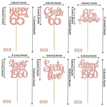 24Pcs Rose Gold Happy 65Th Birthday Cupcake Toppers Sixty Five Straight Outta 1960 Cupcake Picks Cheers To 65 Lengend Since 1960