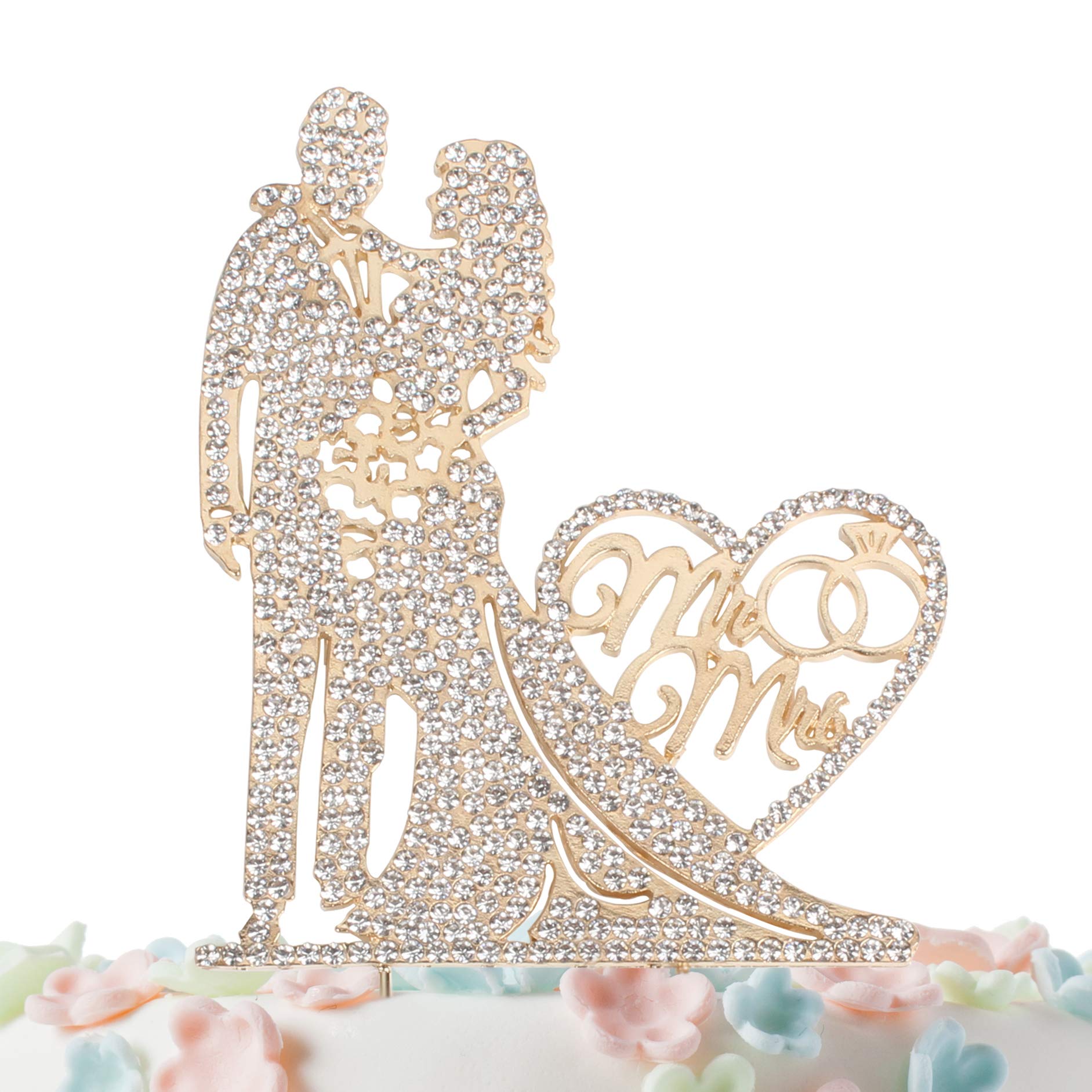 Mr And Mrs Cake Topper Rhinestone Crystal Metal Love Wedding Cake Topper Funny Bride And Groom, Gold