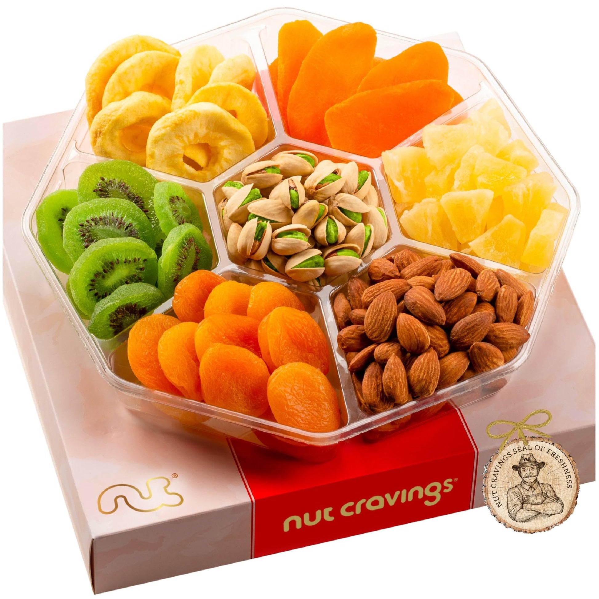 Nut Cravings Gourmet Collection - Rosh Hashana & Shana Tova Dried Fruit & Mixed Nuts Gift Basket In Red Box (7 Assortments, 1 Lb