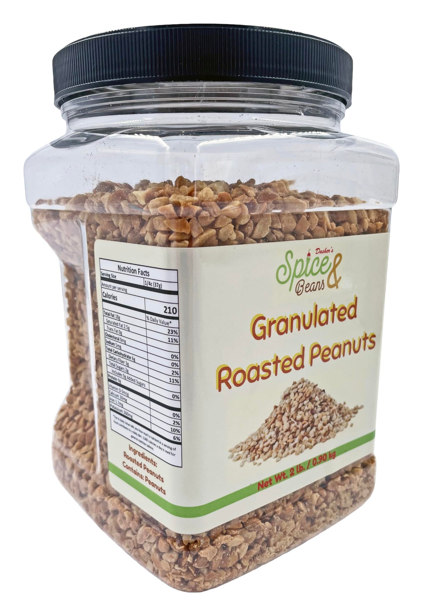 Granulated Roasted Peanuts | 2 Lb Container | By Dasher'S Spice & Beans
