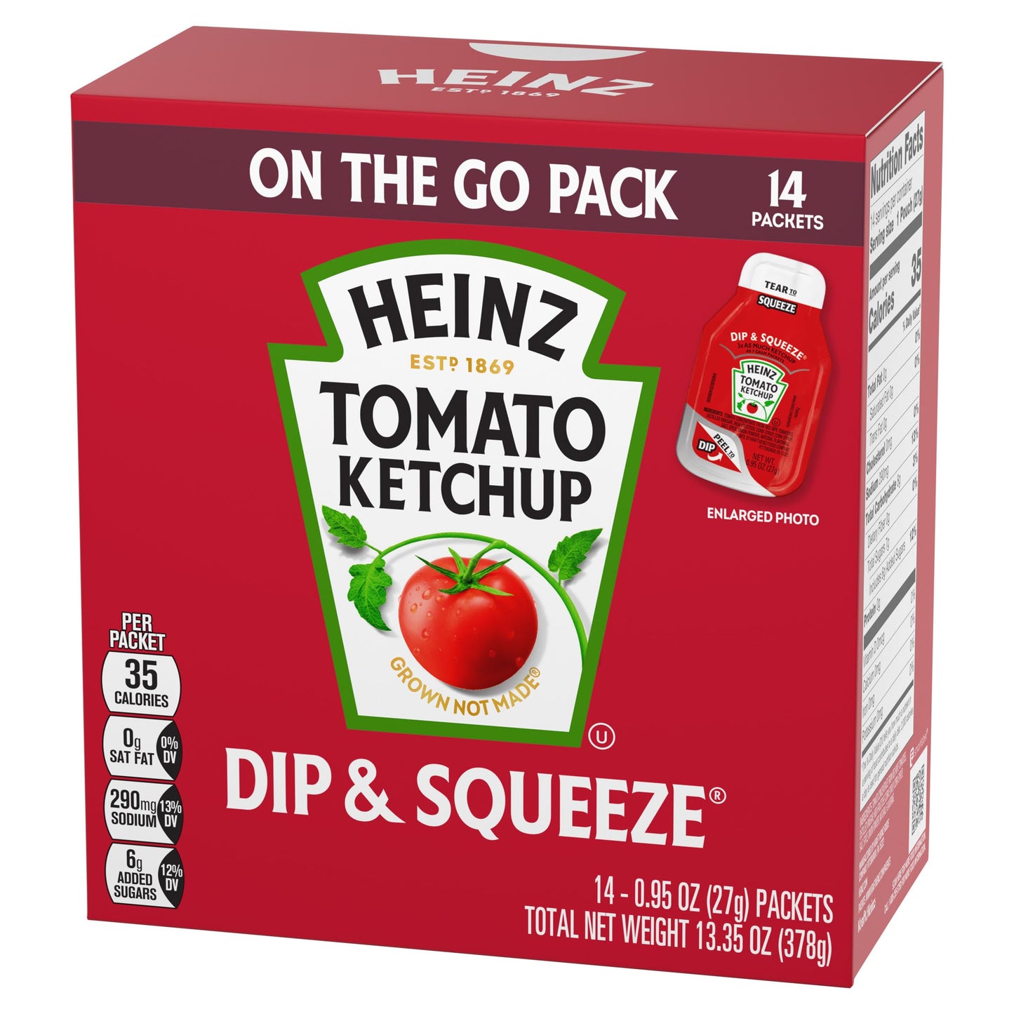 HEINZ Dip & Squeeze Tomato Ketchup, 13.35 OZ, Convenient Pack of 1, Perfect for On-the-Go
