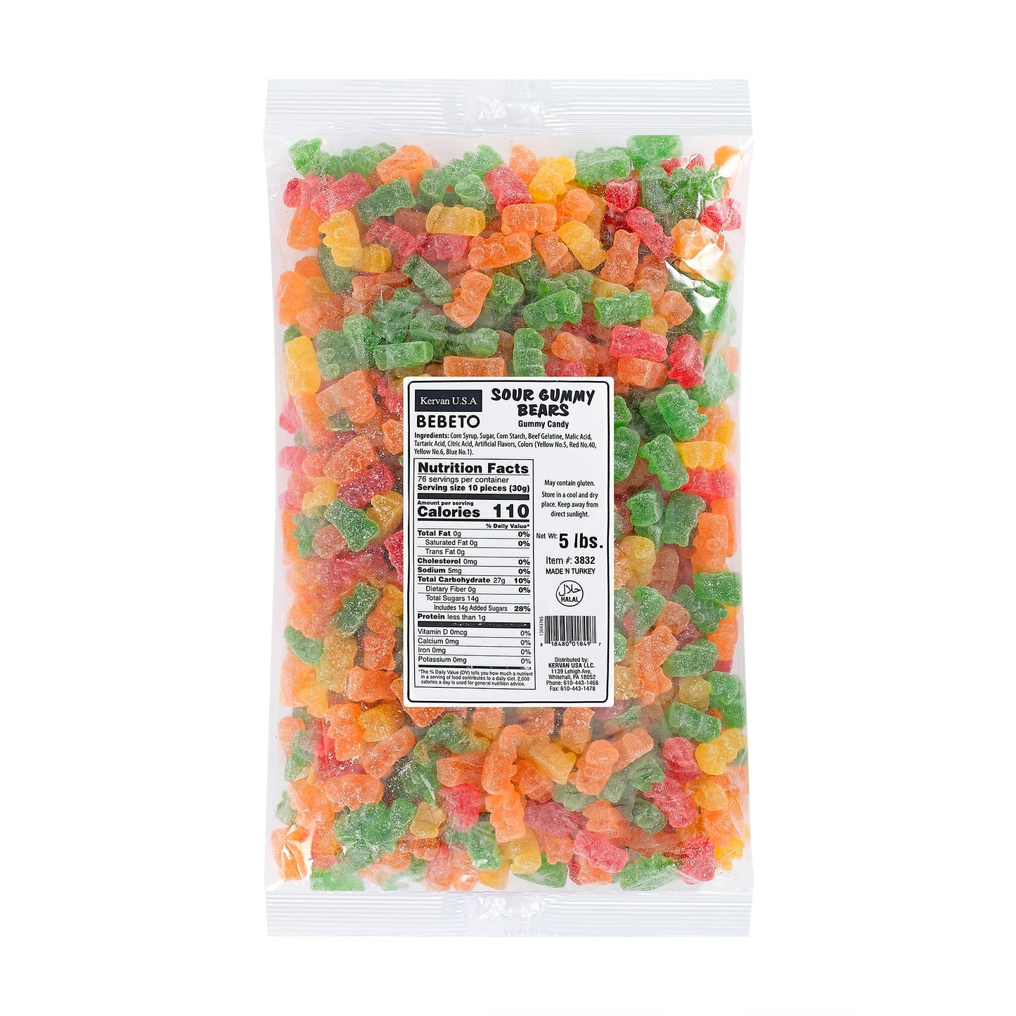 Kervan Candy Bebeto Sour Gummy Bears - Fruity & Soft Gummy Candy Bulk for Kids, Gift Snacks and Parties - Sour Gummy Bears Party