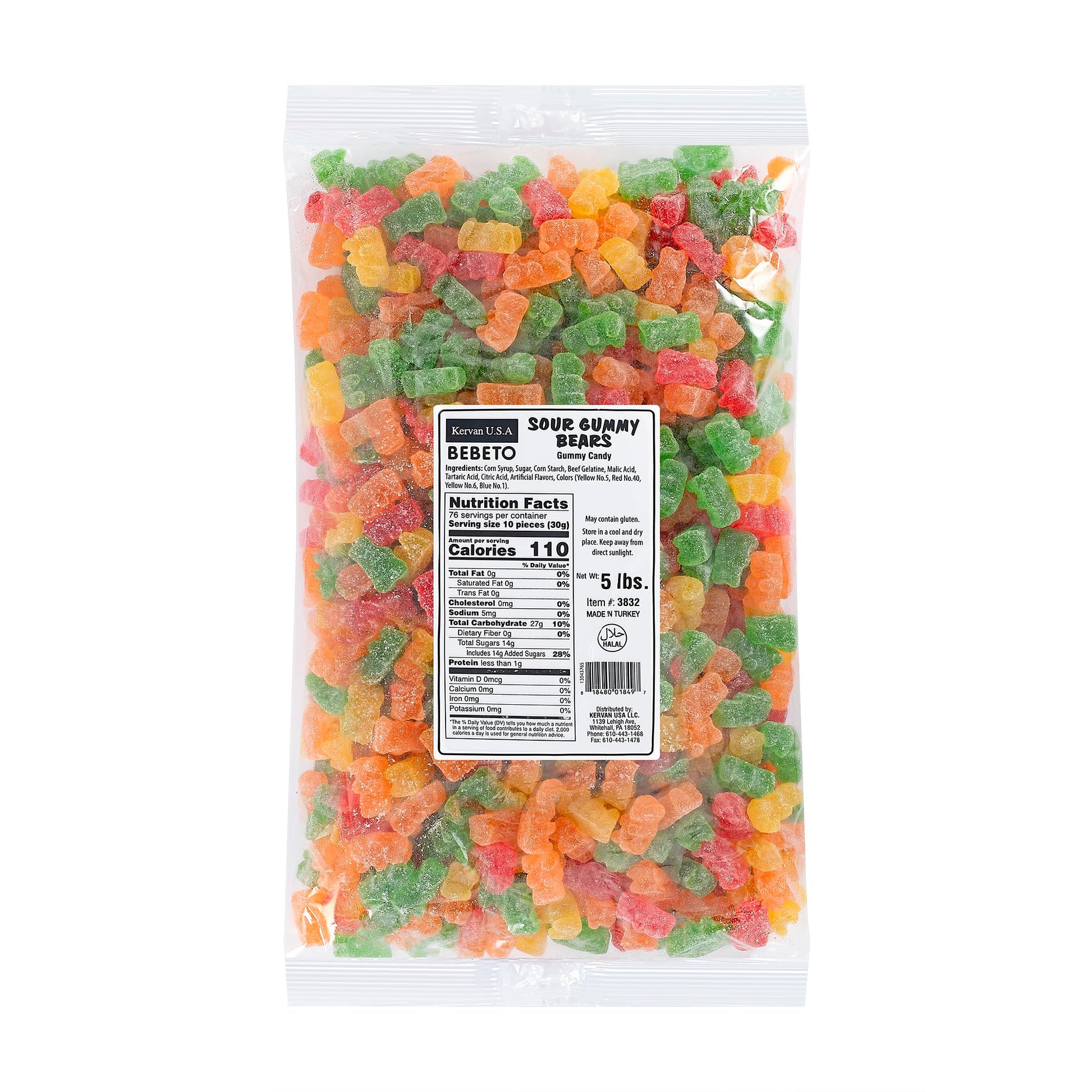 Kervan Candy Bebeto Sour Gummy Bears - Fruity & Soft Gummy Candy Bulk for Kids, Gift Snacks and Parties - Sour Gummy Bears Party