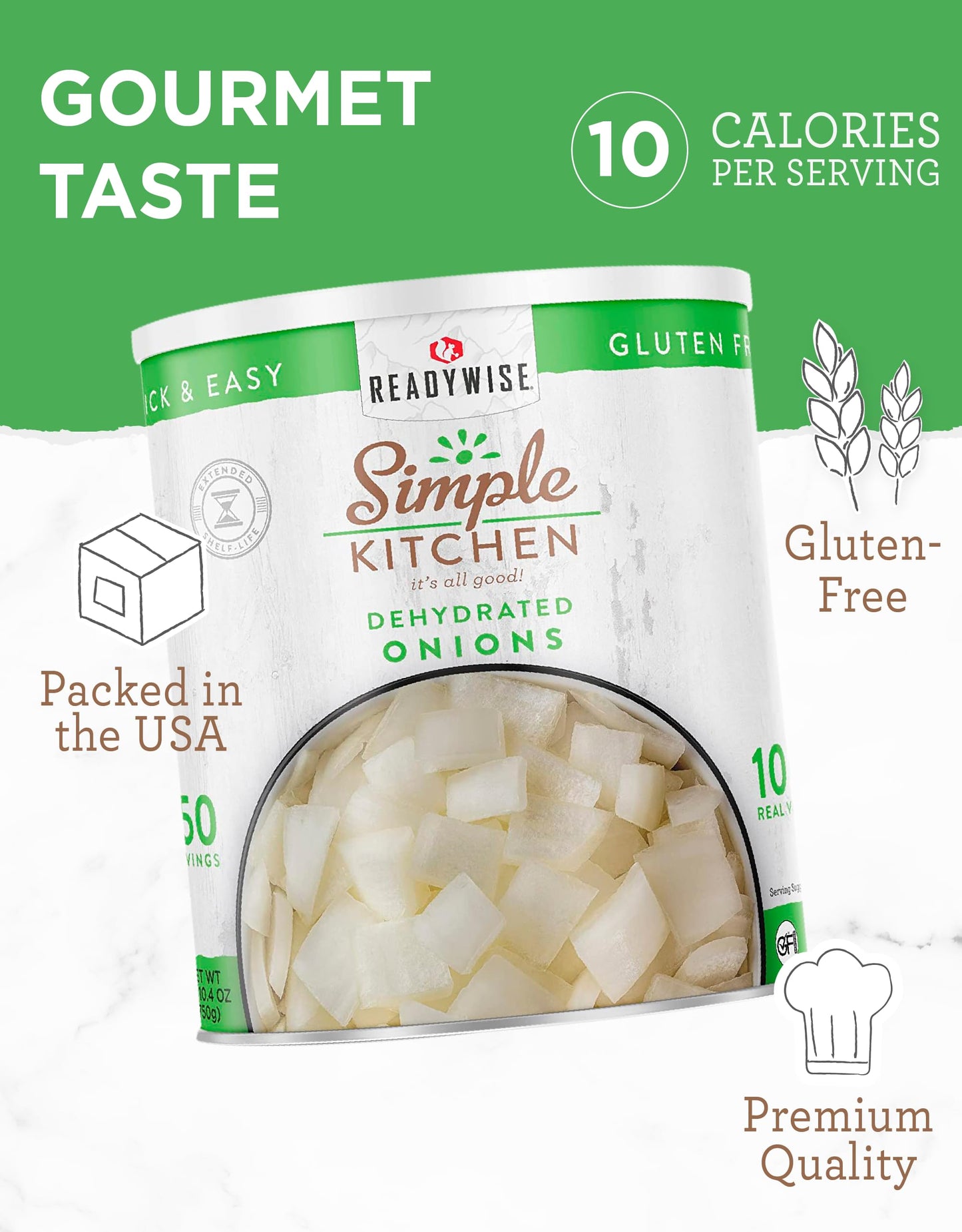 Simple Kitchen Dehydrated Chopped Onions - 250 Servings for Family Meal Prep, Gluten Free & Freeze Dried Survival Just Add Water