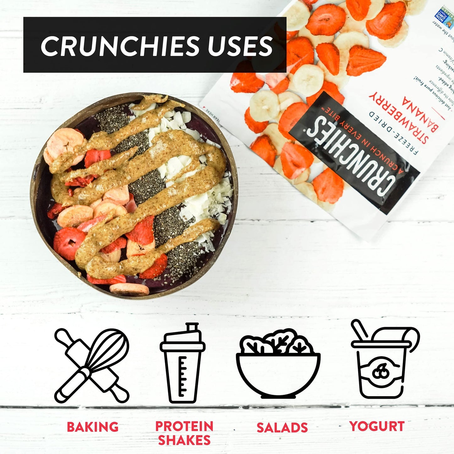 Crunchies Freeze-Dried Fruits, 100% All Natural Crispy Fruit, Non Gmo And Kosher, Resealable Freeze Dried Fruit Snack Packs, Pack Of 6 (Strawberry Banana)