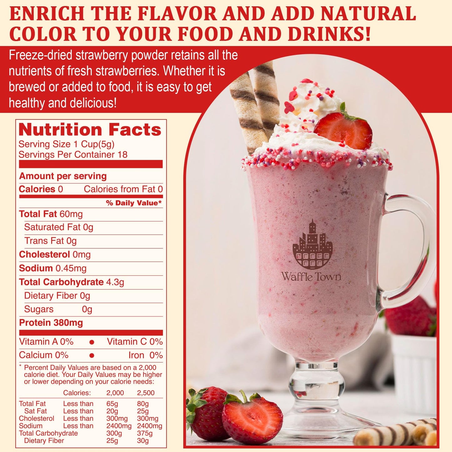 ERCorArt Strawberry Powder - 100% Pure Freeze Dried Fruit Powder, Vegan, Natural Food Coloring, 3oz, Pink