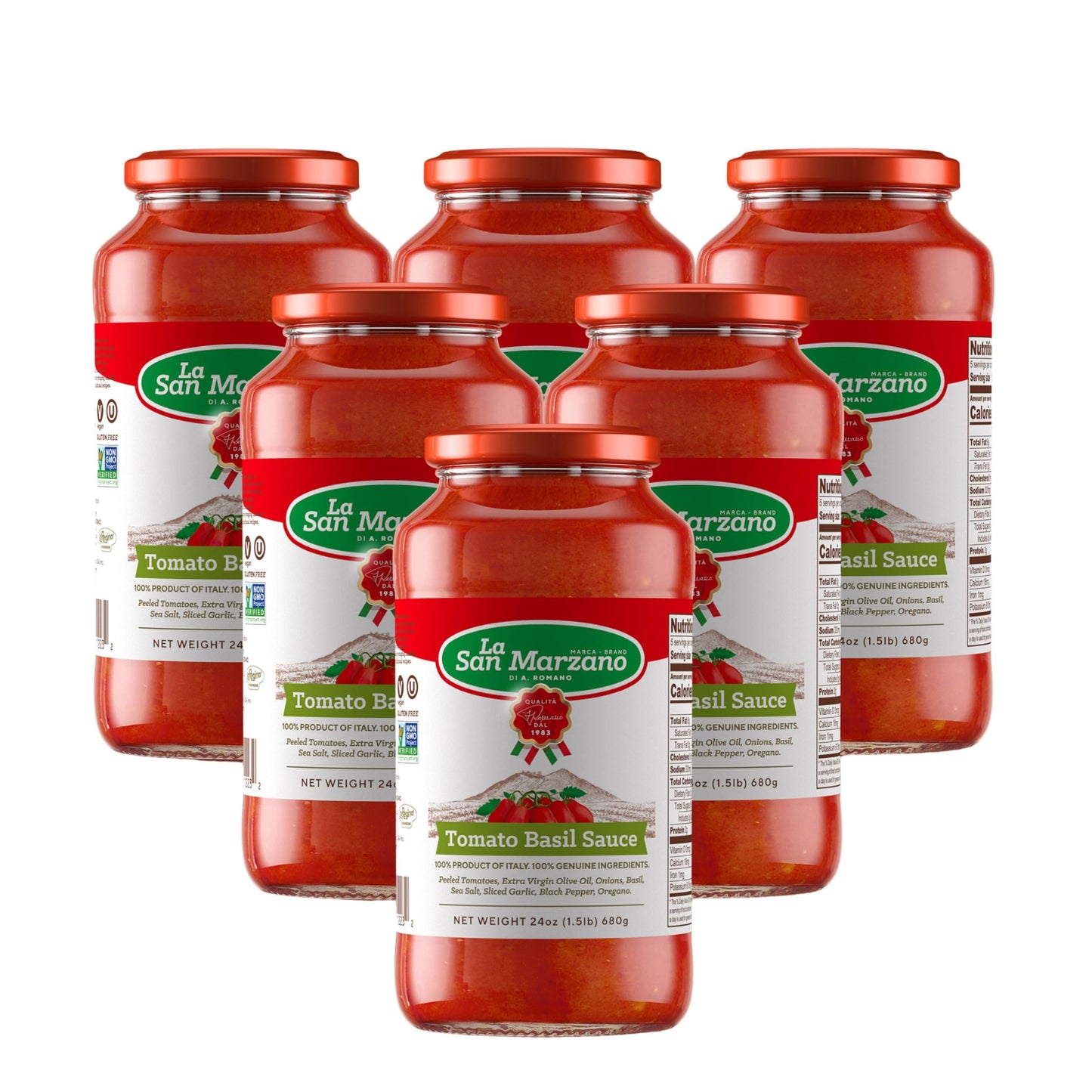 La San Marzano Tomato Basil Sauce, All Natural, Non-GMO, Vegan, Gluten Free, 24 oz (Pack of 6)
