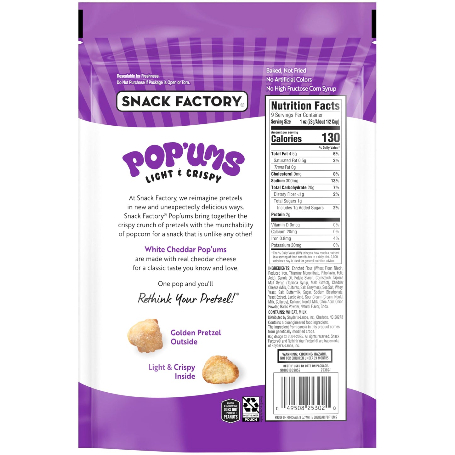 Snack Factory Popums White Cheddar Pretzel Snacks, 9 Oz Bag