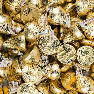 WH Candy 1lb Gold Hershey Kisses with Almonds - Approx. 100 pcs - 50th Anniversary