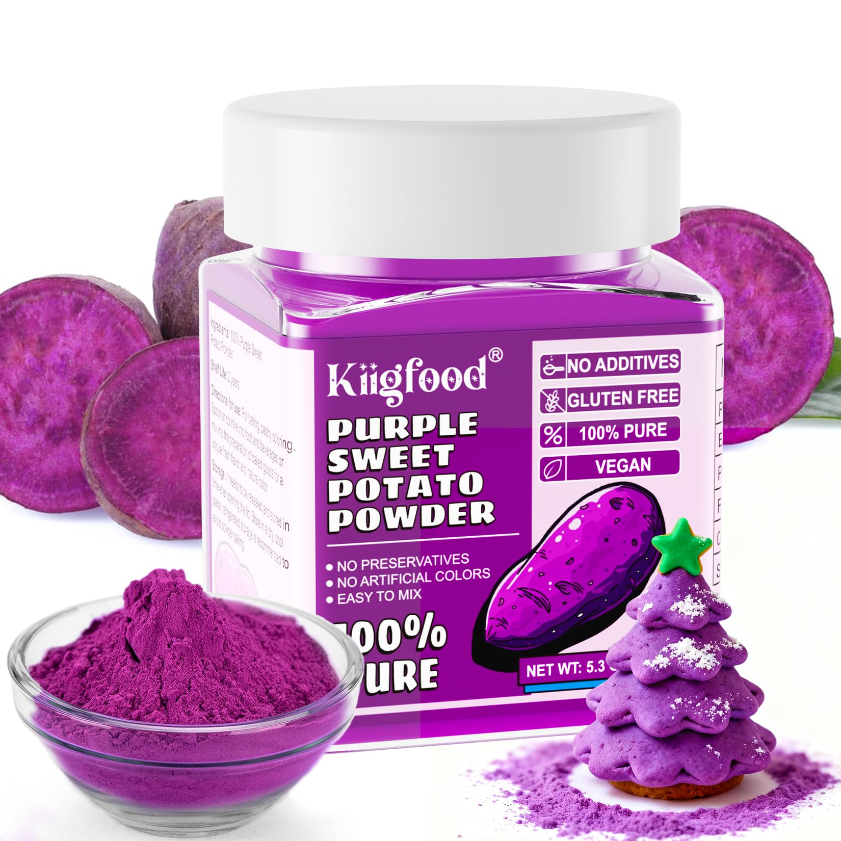 Purple Sweet Potato Powder - Kiigfood 5.3 Oz/150G Pure Natural Top-Grade Purple Food Coloring Powder For Smoothies  Christmas Baking  Juices  Pasta - Gluten-Free  No Additives  Vegan  Non-Gmo