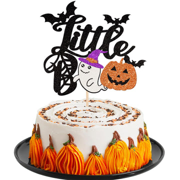 1 Pcs Little Boo Cake Topper Glitter Baby Boo Ghost Pumpkin Cat Halloween Cake Pick Spooky Baby Shower Cake Decoration For Hallo