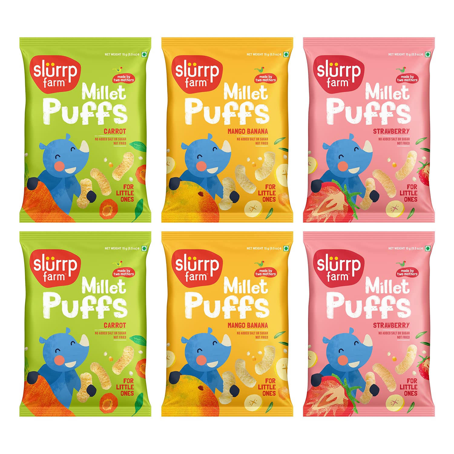 Slurrp Farm Teething Fruit And Vegetable Puffs | Baked Puff In Yummy Flavours- Carrot  Strawberry & Banana  Mango | Pack Of 6