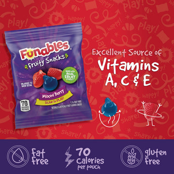 Funables Fruity Snacks, Mixed Berry Fruit Flavored Snacks, 0.8 Ounce Pouches (Pack of 10)
