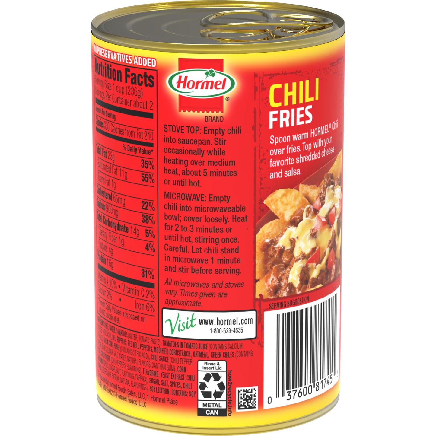 Hormel Angus Beef Chili No Beans, 14 oz, 12-Pack, Convenient and Hearty Meal Option