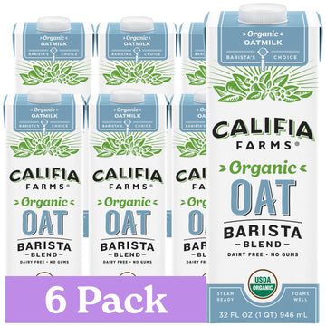 Califia Farms - Organic Oat Barista Blend, 32 oz (Pack of 6), Shelf Stable, Dairy Free, Plant Based, Vegan, Non GMO, Organic Mil