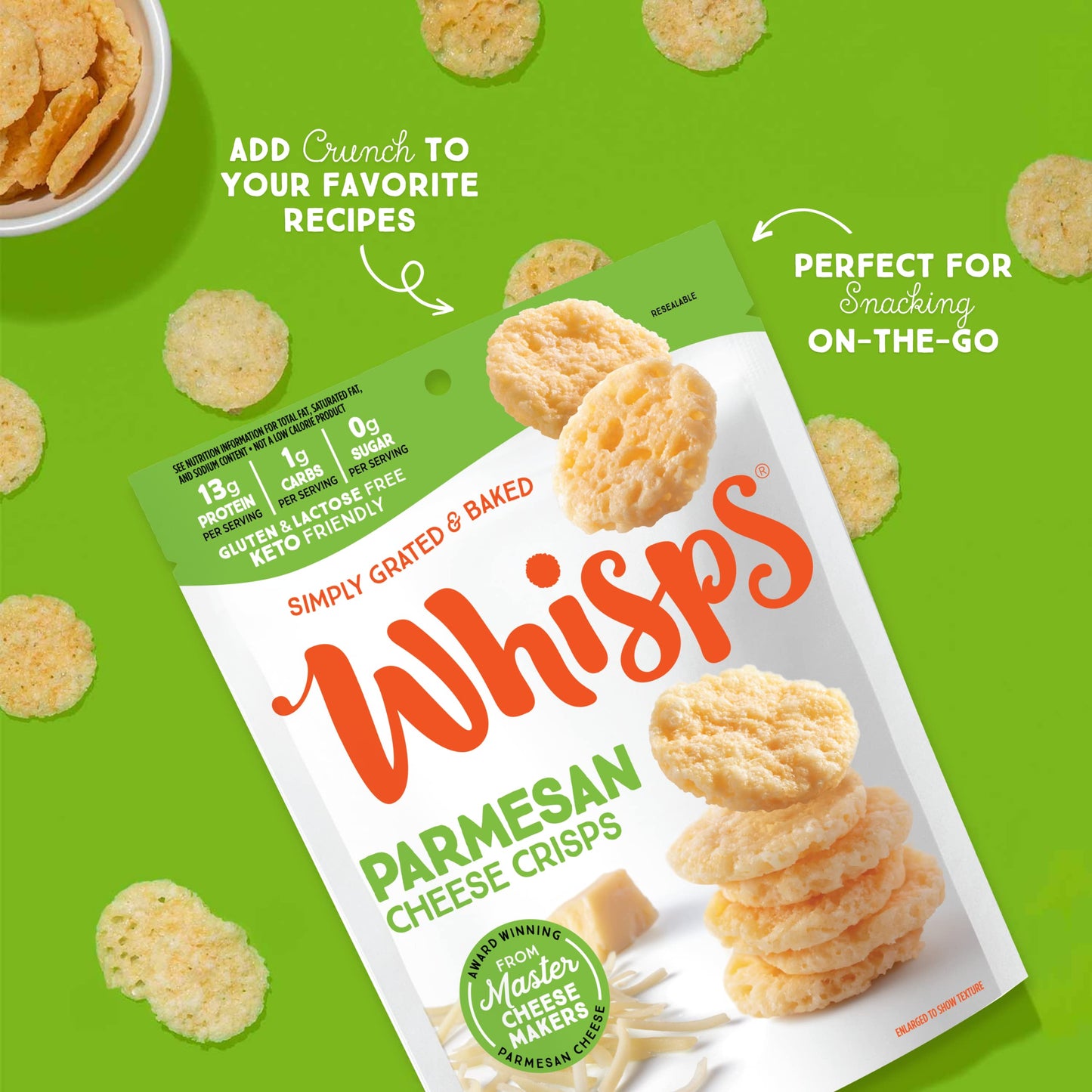 Whisps Cheese Crisps Parmesan Cheese - Protein Chips, Gluten Free, High Protein, Low Carb, 10.8 Oz (Pack of 2)