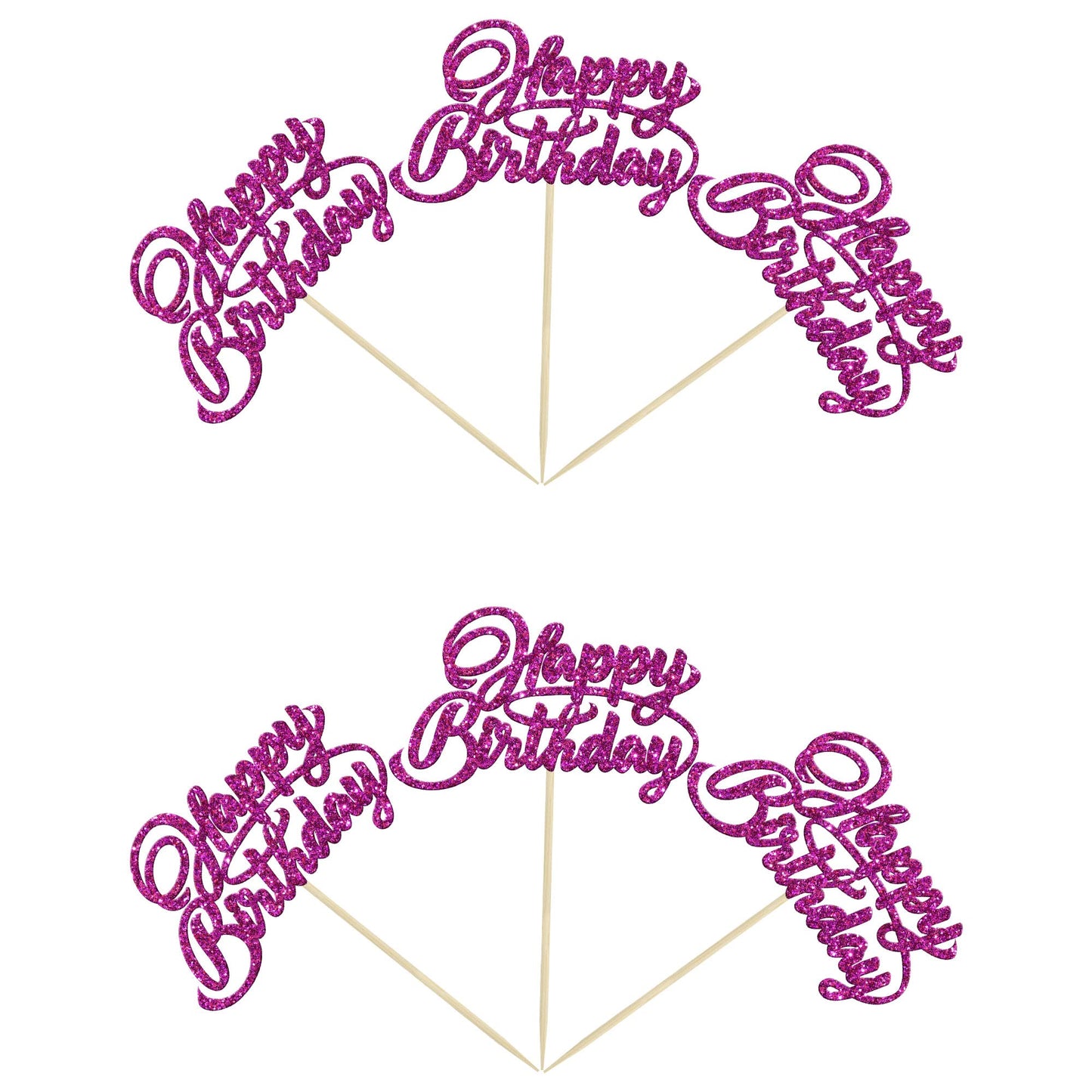 24Pcs Happy Birthday Cupcake Toppers Purple Glitter Birthday Cupcake Food Picks For Celebrating Happy Birthday Party Cake Decora