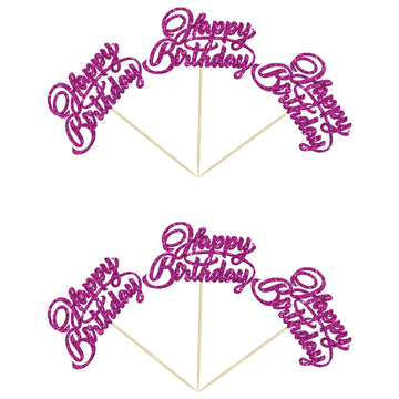 24Pcs Happy Birthday Cupcake Toppers Purple Glitter Birthday Cupcake Food Picks For Celebrating Happy Birthday Party Cake Decora