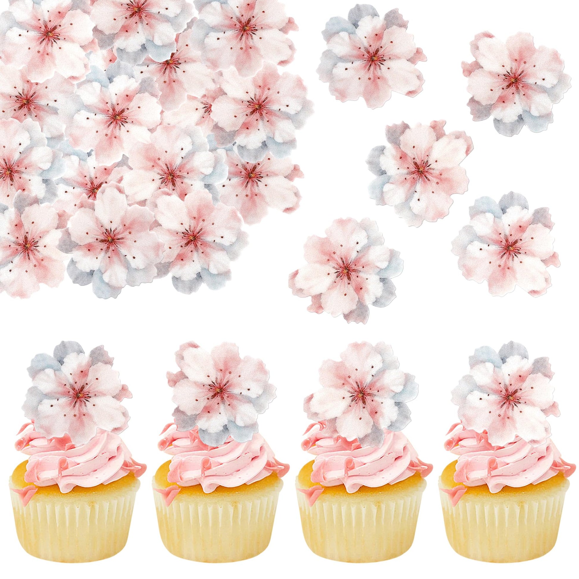 40 PCS Edible Cherry Blossoms Cake Decorations Edible Cherry Blossoms Cupcake Toppers Wafer Paper Flowers Cake Toppers for Baby 