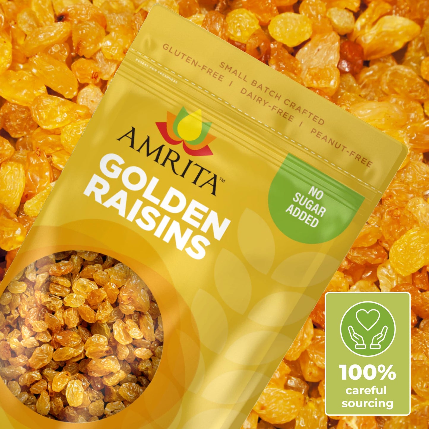 Amrita Golden Raisins 1 lb | No Added Sugar, Naturally Sweet, Gluten Free Dried Sultanas, Kishmish | Packed Fresh in Resealable