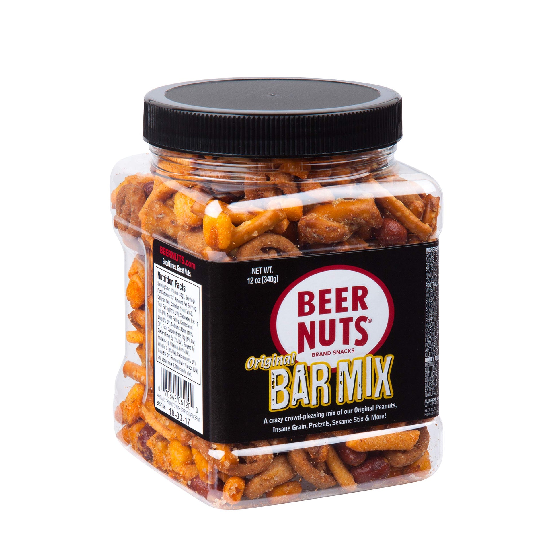 BEER NUTS Bar Mix, Family Size, 12-Ounce Jars, Pack of 6