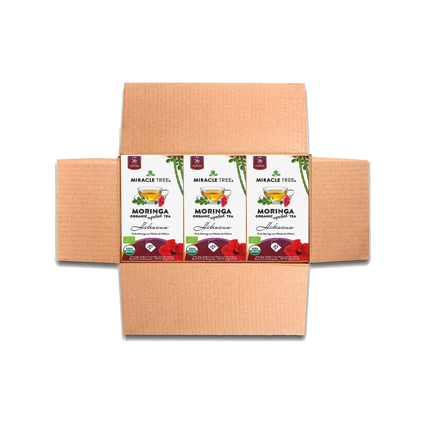 Miracle Tree Organic Moringa Superfood Tea - 25 Individually Sealed Bags, 3 Count, Vegan, Gluten-Free, Caffeine-Free