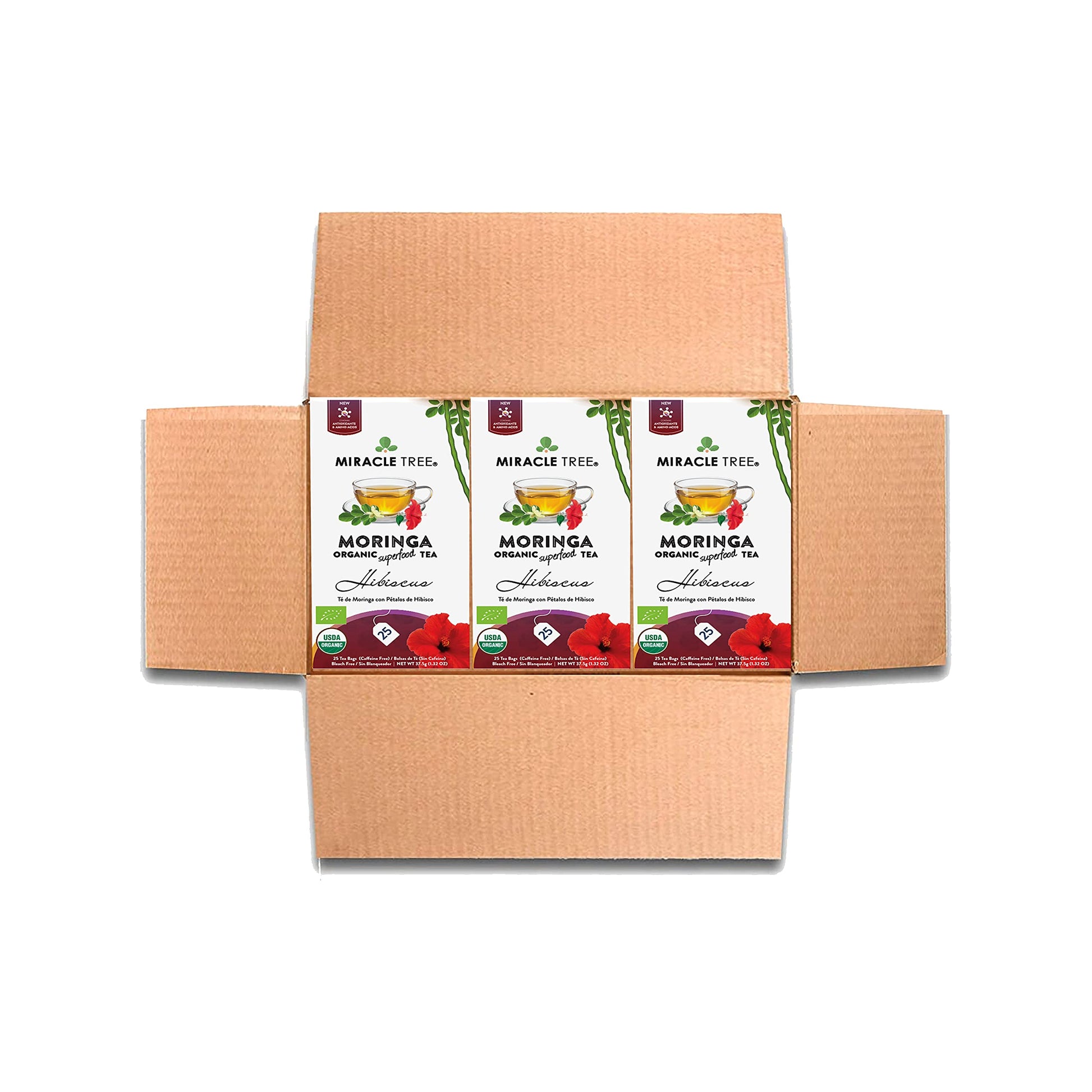 Miracle Tree Organic Moringa Superfood Tea - 25 Individually Sealed Bags, 3 Count, Vegan, Gluten-Free, Caffeine-Free