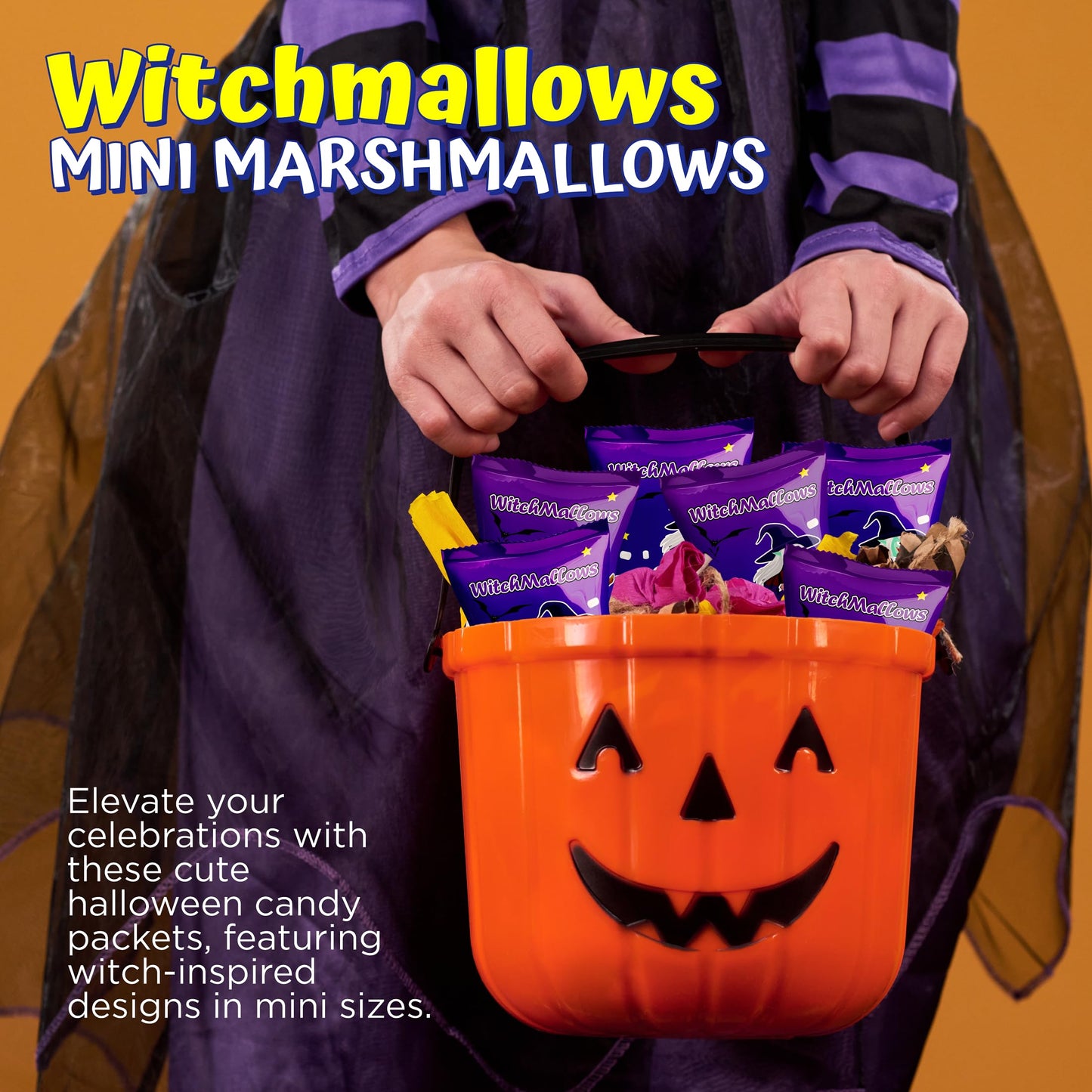 4Es Novelty 24 Pack Halloween Mini Marshmallows Indvidually Wrapped Vanilla Flavor - Halloweens Candy for Kids in Bulk  Snacks for Trick or Treat  17 Marshmallows in Each Bag (Witchmallows)