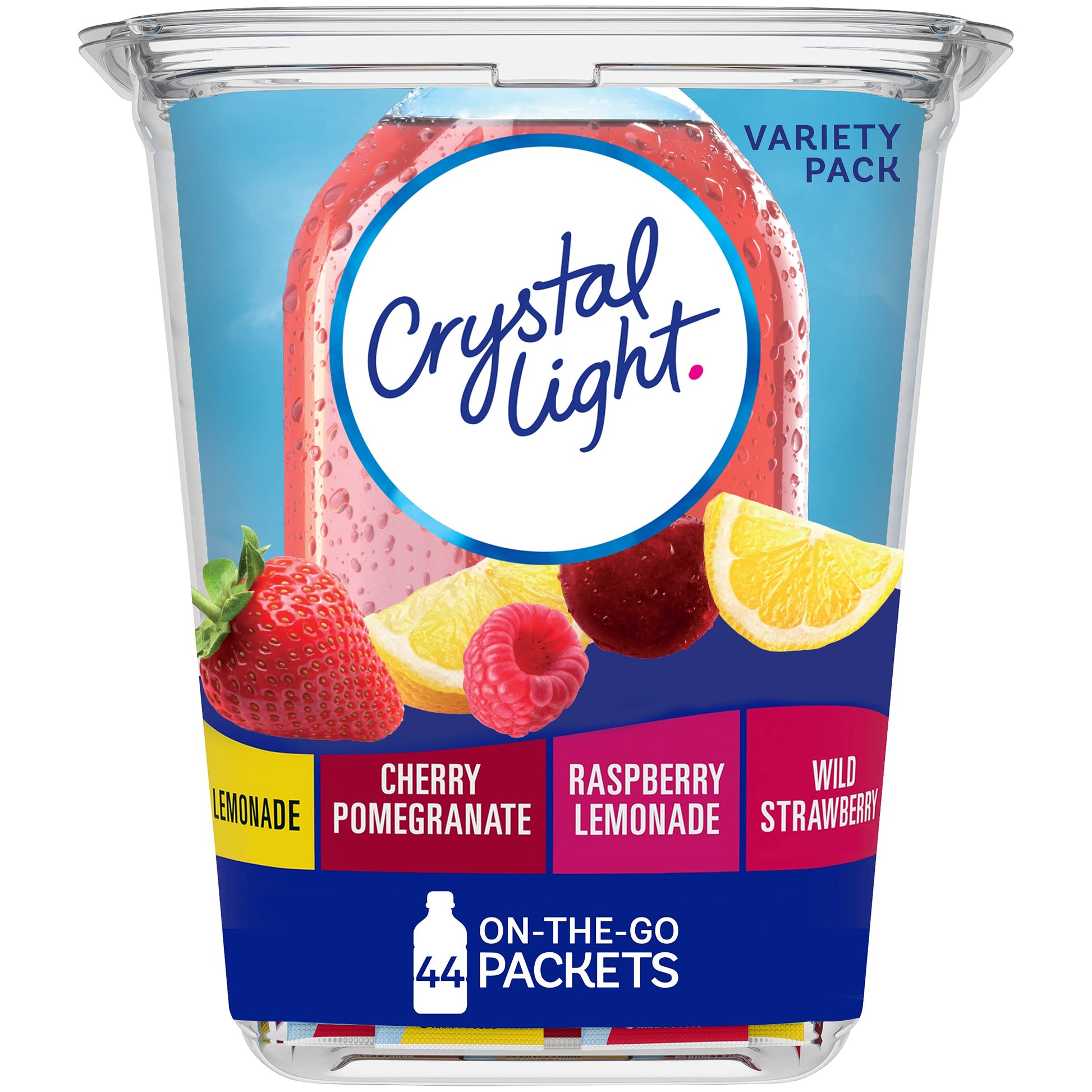 Crystal Light Powdered Drink Mix Variety Pack, 44 On-the-Go Packets, Lemonade & Berry Flavors, 4.8 Ounce, Pink