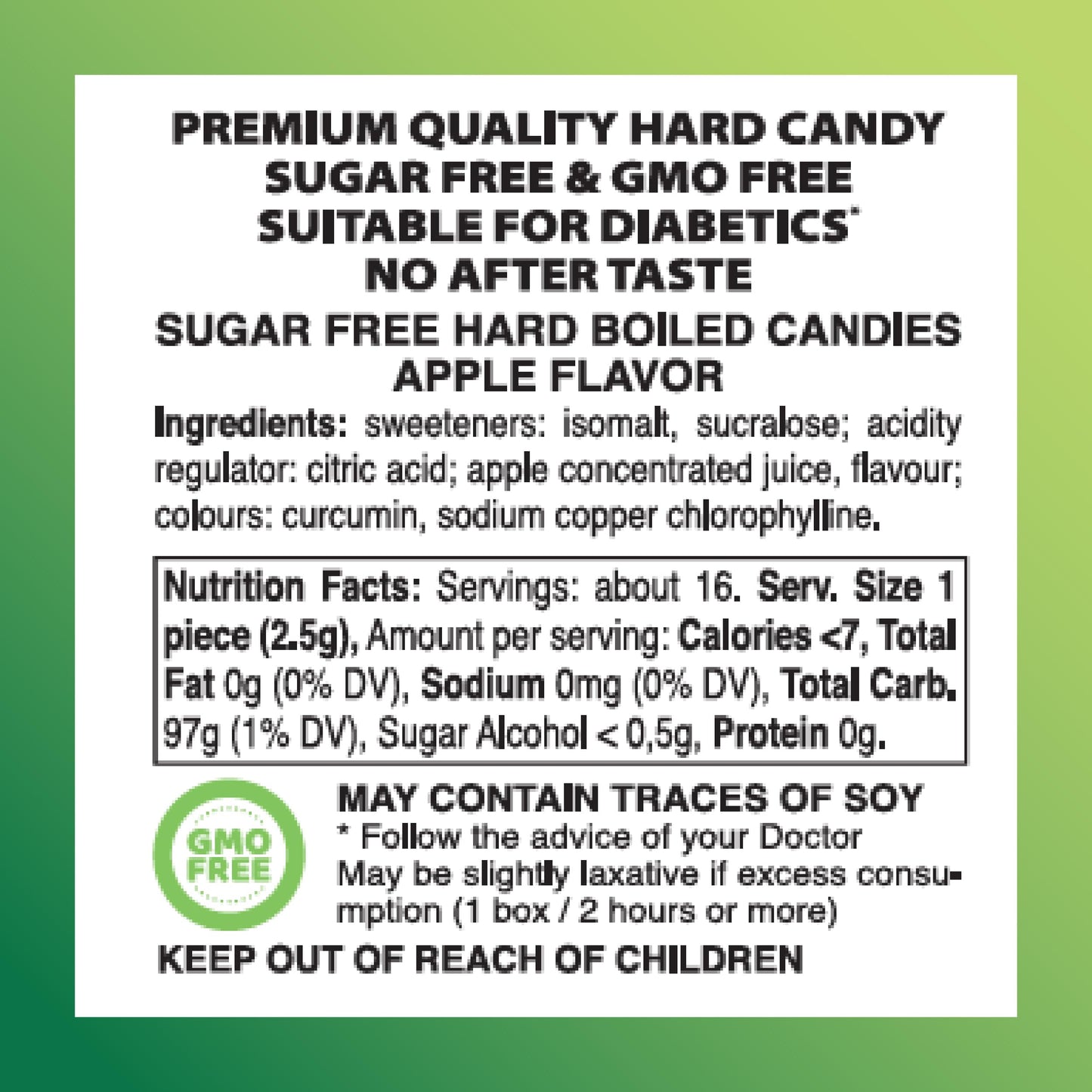 Swiss Imports Sugar Free Bonbons Hard Candy Drops Bocca Box, Apple, 200 Individually Wrapped Pieces, 500G/17.6Oz
