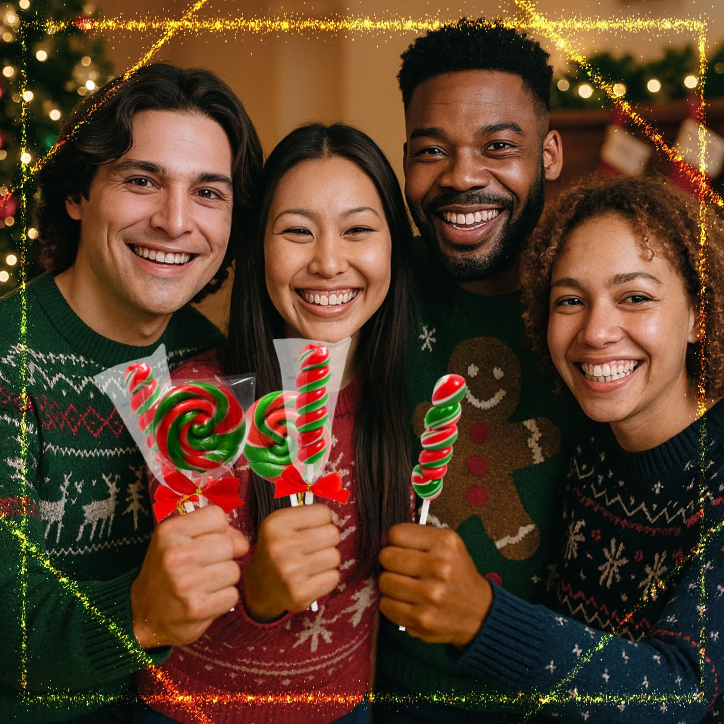 Christmas-Themed Red And Green Lollipops With A Festive Red Bow 32 Pack,16 + 16 Twisty & Swirl Candy Lollipops Suckers Individually Wrapped Bulk, Lollipop Candy Gifts For Christmas Stocking Stuffer