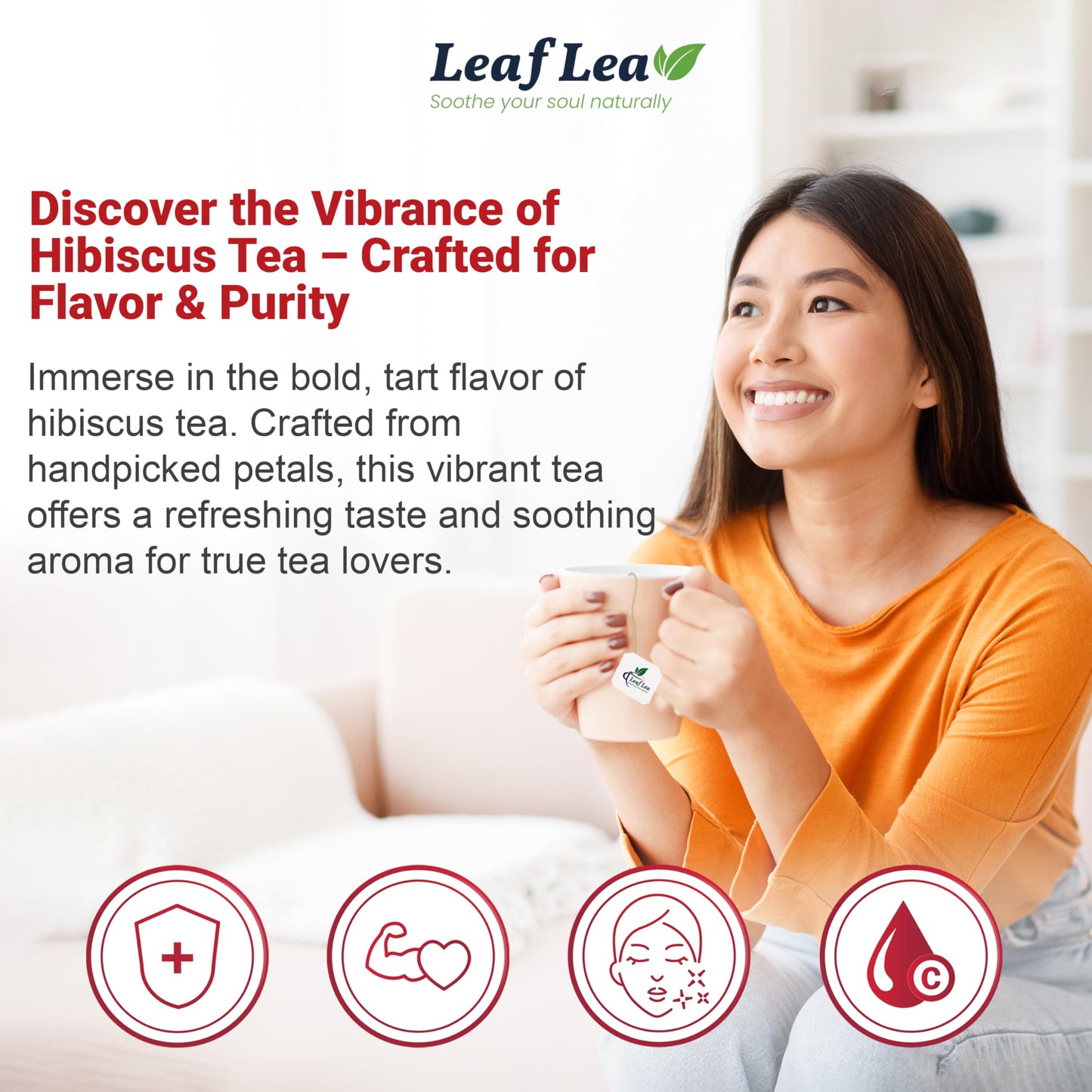 LeafLea Hibiscus Tea Bags, 100% Natural, Caffeine-Free, Vegan, Non-GMO, 120 Bags (Pack of 3)