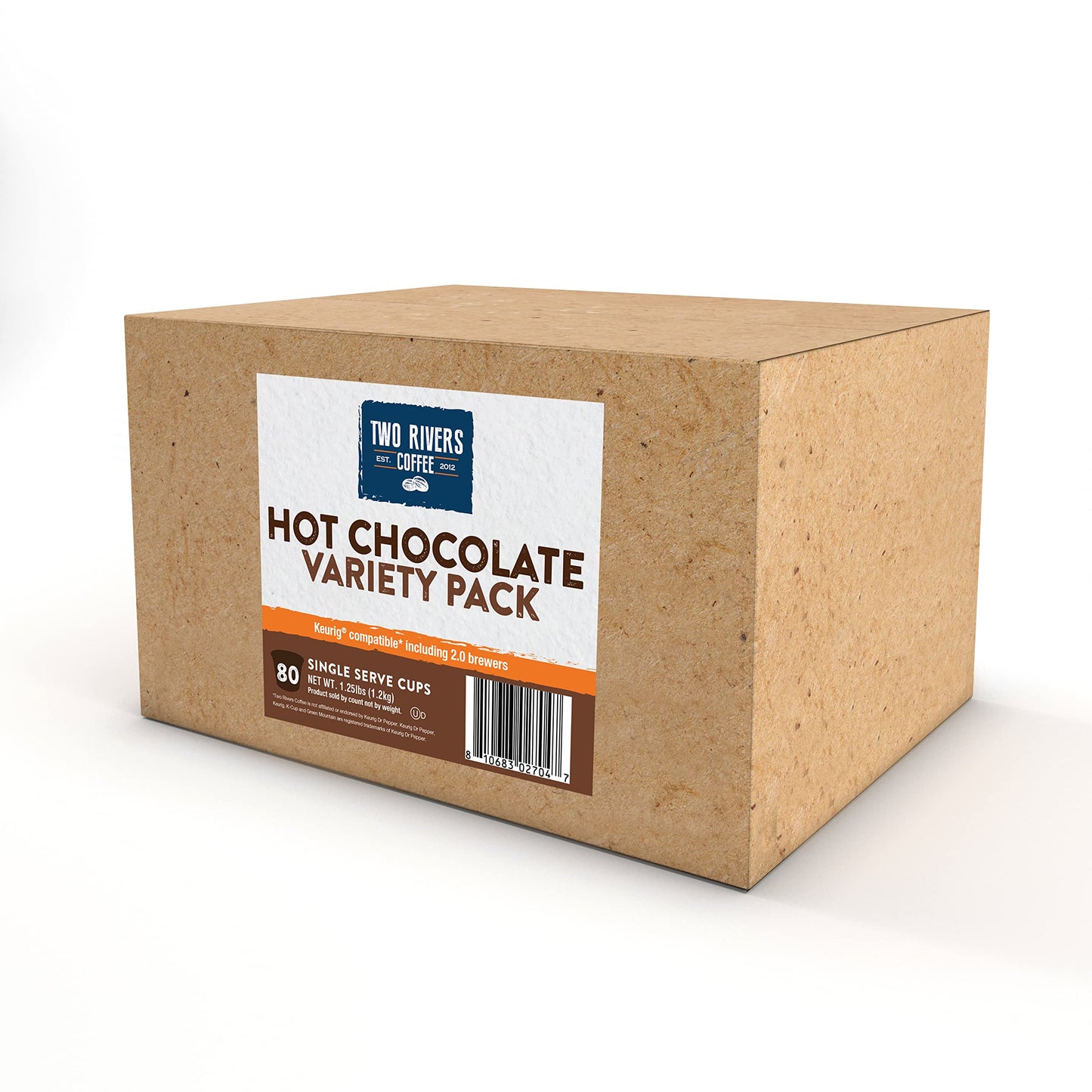 Two Rivers Coffee Hot Chocolate Pods, Cocoa Variety Sampler, Compatible with 2.0 Keurig K-Cup malt-inspired, 80 Count