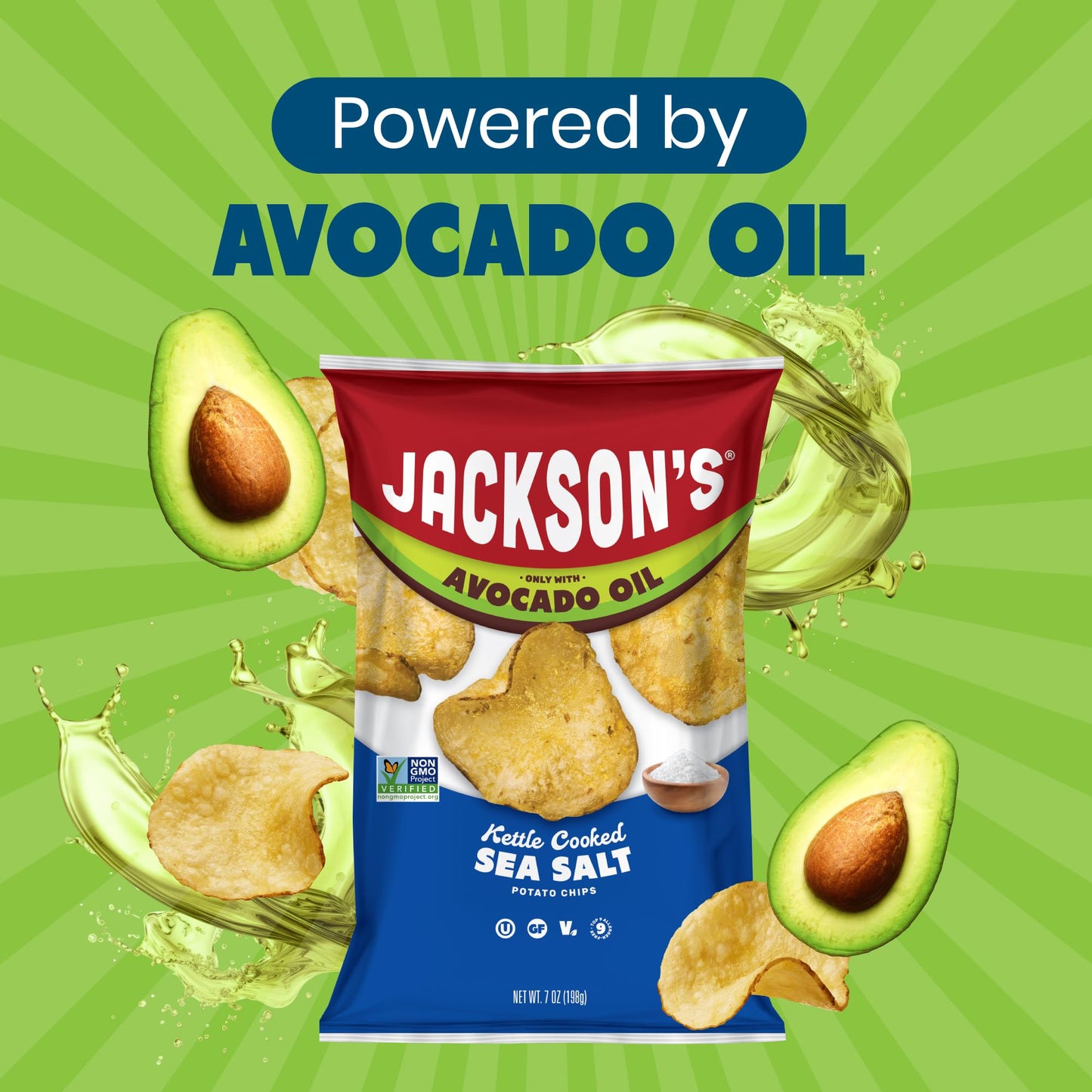 Jacksons Potato Kettle Chips, Sea Salt, 7oz (Pack of 6), Gluten Free, Vegan, Kosher