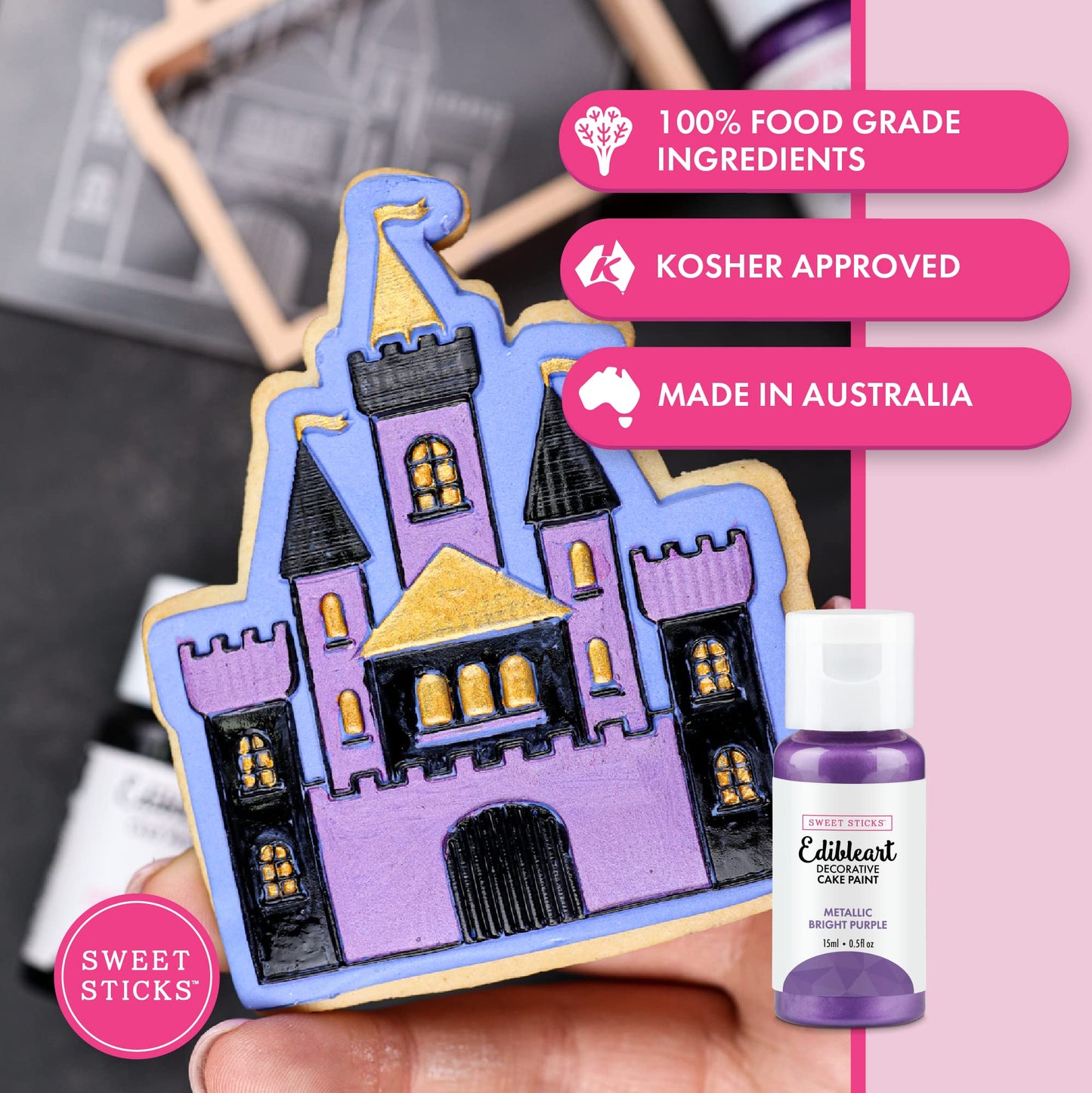 SWEET STICKS Edible Art Cake Paint - Metallic Bright Purple, 0.5 Fl Oz (15 mL)