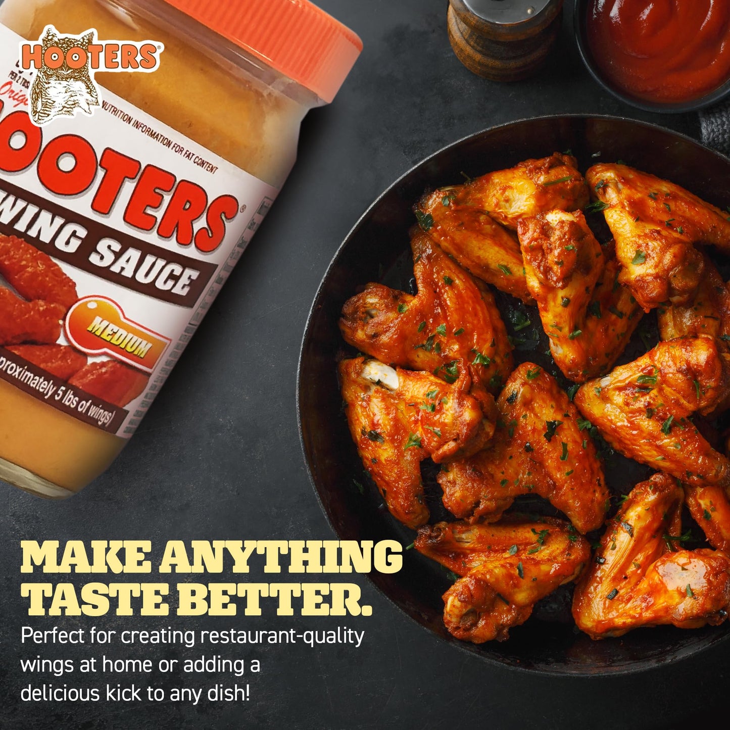 The Original Hooters Medium Wing Sauce - Versatile, Restaurant-Quality Flavor - Ideal for Chicken Wings, Ribs, and Seafood, Nutr